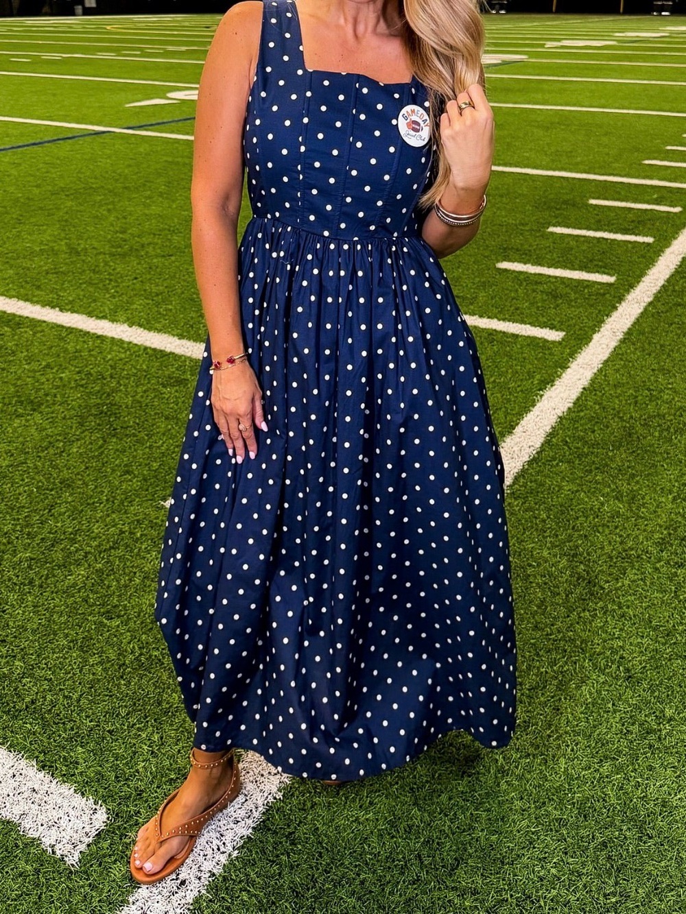 Classic Navy Polka Dot Midi Dress